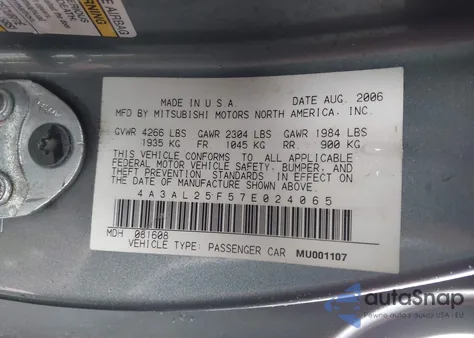 2007 Mitsubishi Eclipse Spyder Gs from USA, damaged, VIN 4A3AL25F57E024065